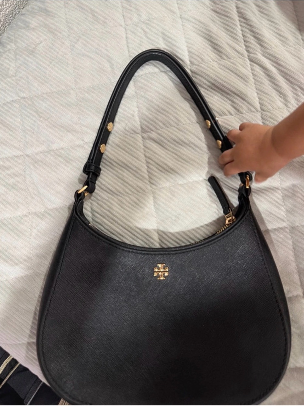 Black Women's Shoulder Bag with Gold Accent